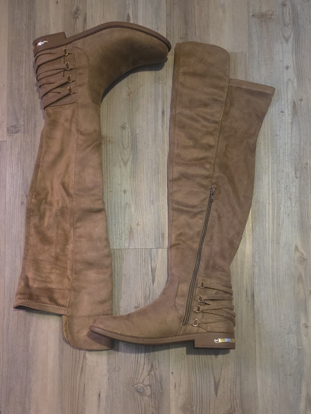 Women's Tall Over-the-Knee Buckle Detail Boots - Brown Tan Gold